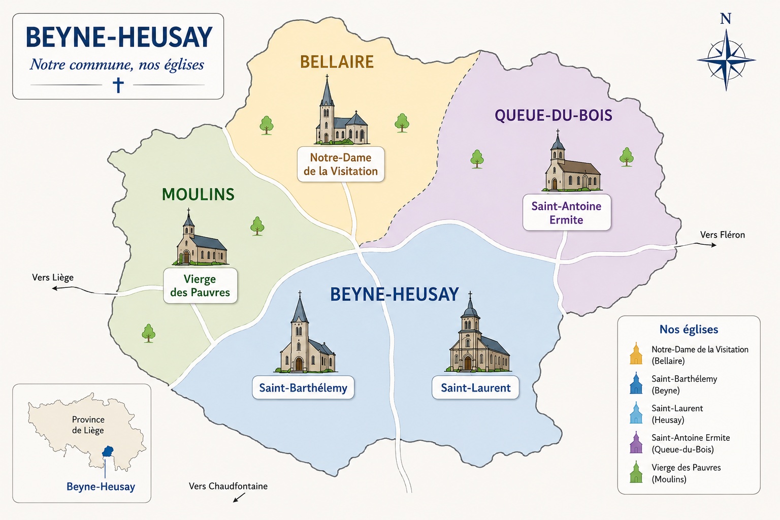 Carte Beyne Heusay Eglises